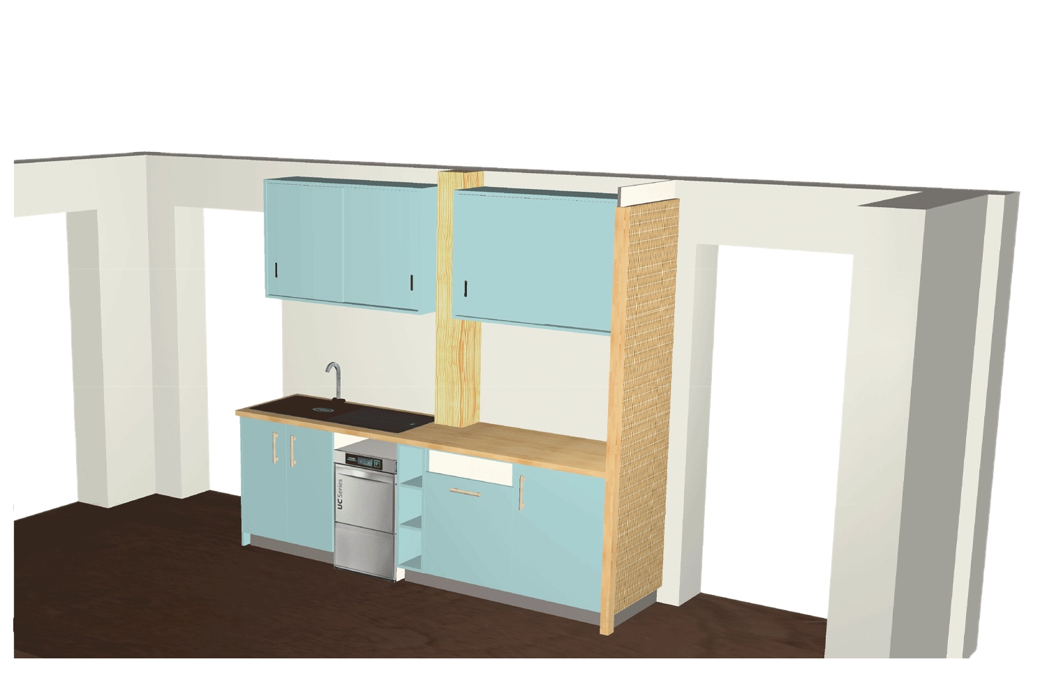 Modélisation 3D d’un agencement sur mesure pour espace accueil et restauration
