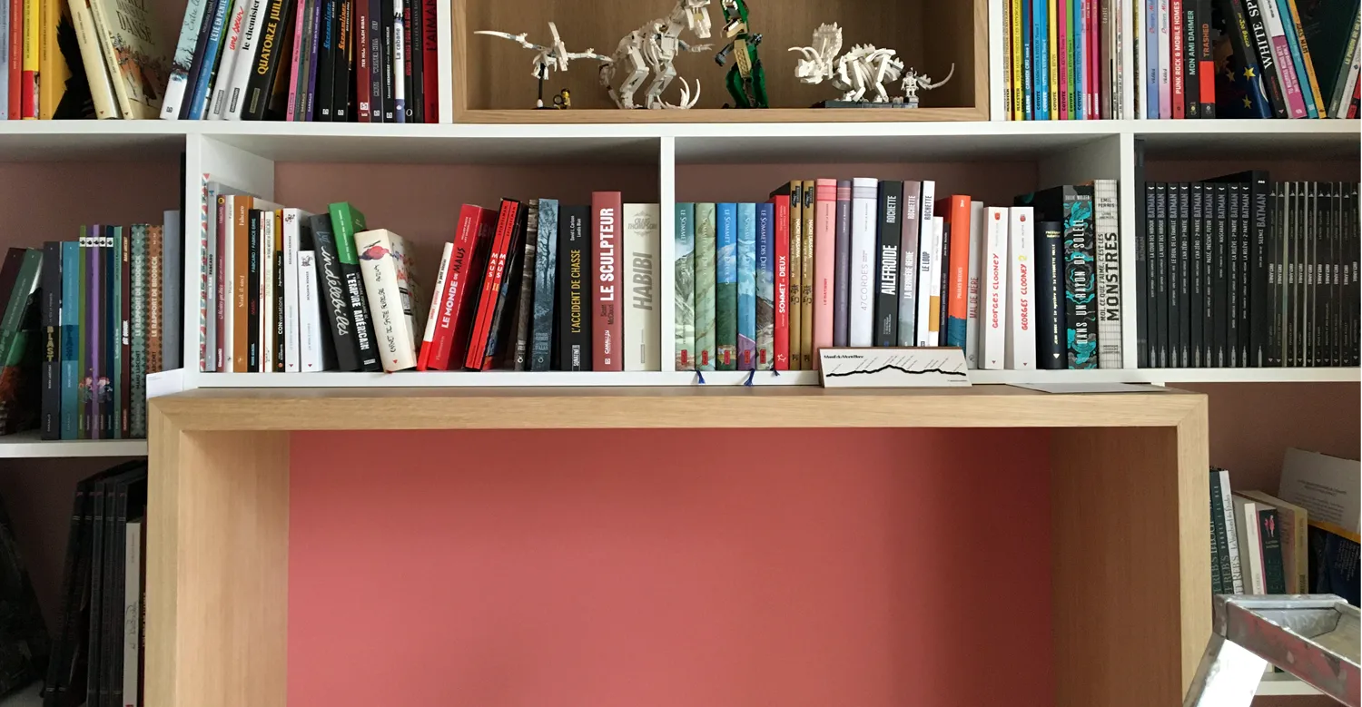 Détail d’une bibliothèque sur mesure détail des rangements d’une bibliothèque murale sur mesure