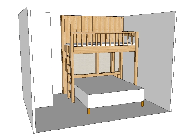 Conception d’un lit mezzanine en bois avec rangements intégrés pour un agencement de chambre sur mesure