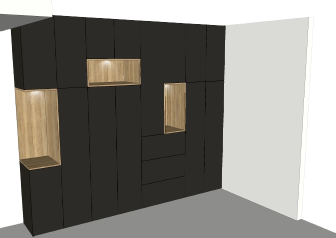 Meuble de salle à manger sur mesure avec niches éclairées meuble de salle à manger sur mesure avec façades noires et niches en bois éclairées