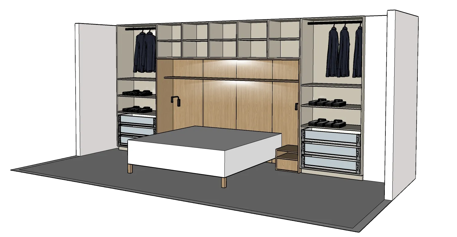 Pont de lit sur mesure avec dressing et rangements pour chambre réalisé à Chambéry en Savoie